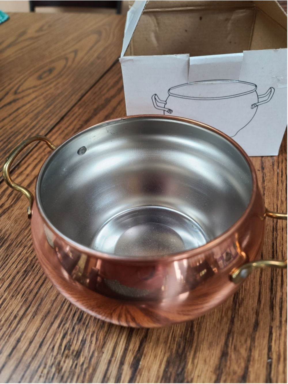 Vintage Copper Pot Planter Brass Handles Home Decor